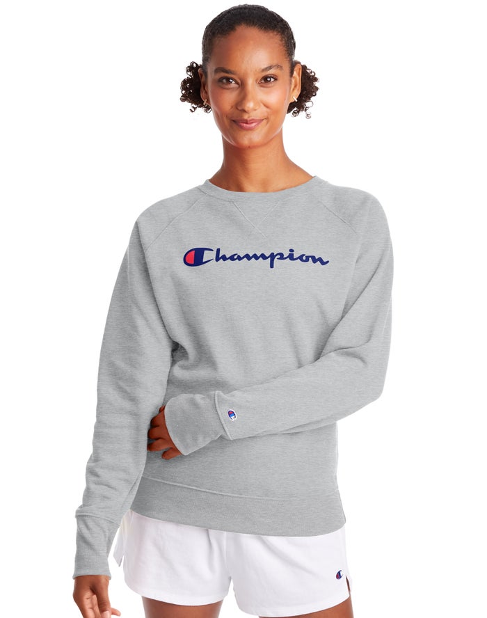 Hanorac Champion Powerblend Fleece Classic Crew Script Logo Dama Gri - Romania ERQCZJW-58